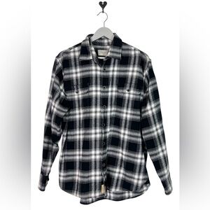 Jachs Flannel Button Up Shirt Men’s‎ Size L Black White Plaid Cotton Long Sleeve